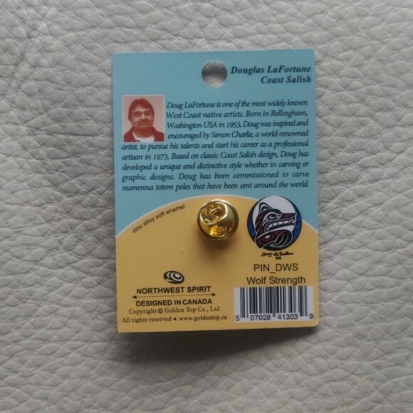 'Wolf Strength' Pin Indigenous Design by Douglas LaFortune, Coast Salish - Picture 2 of 3